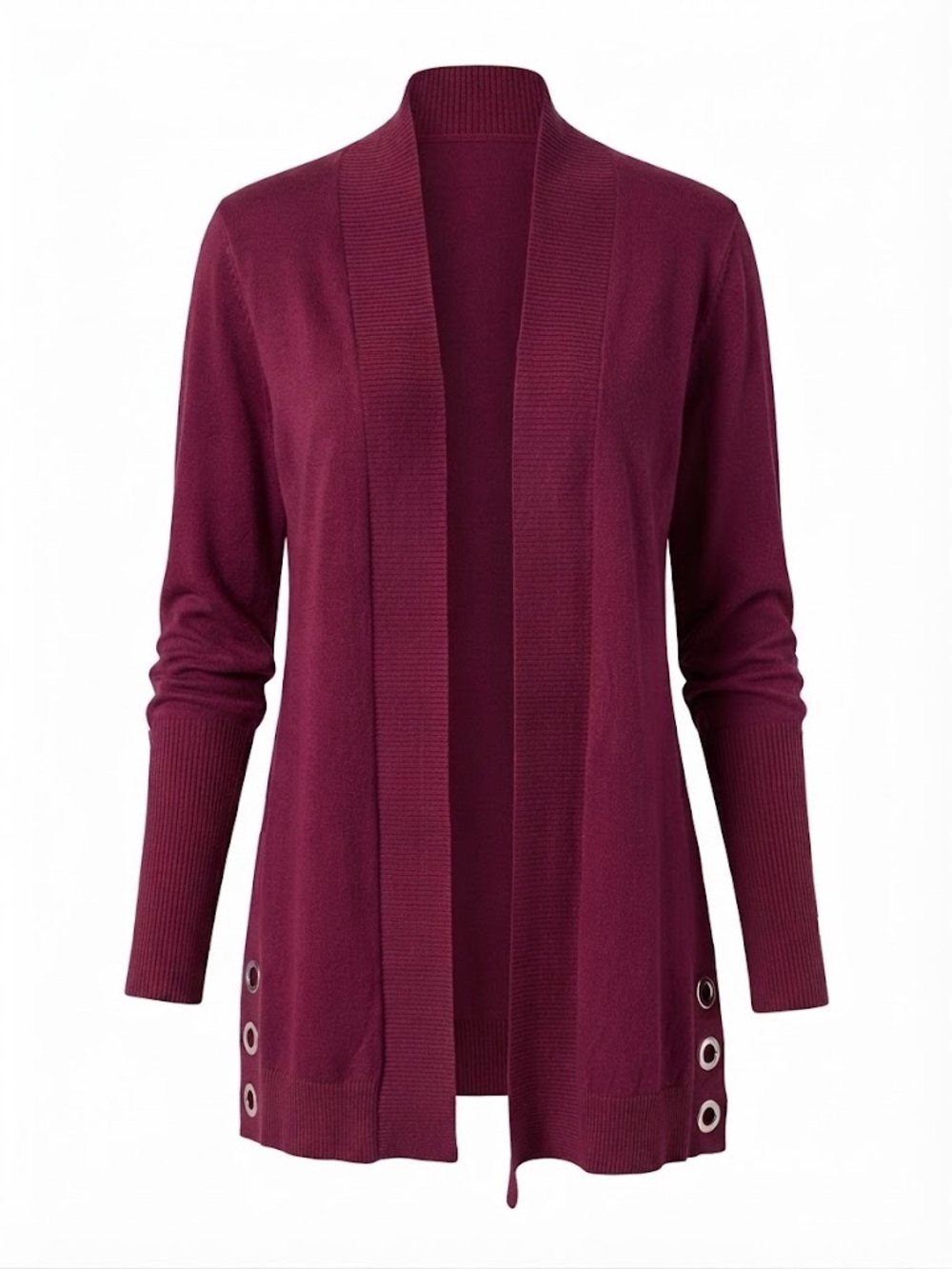 Ricki's Open Front Burgundy Cardigan with Grommet Detail - Wine, Size L